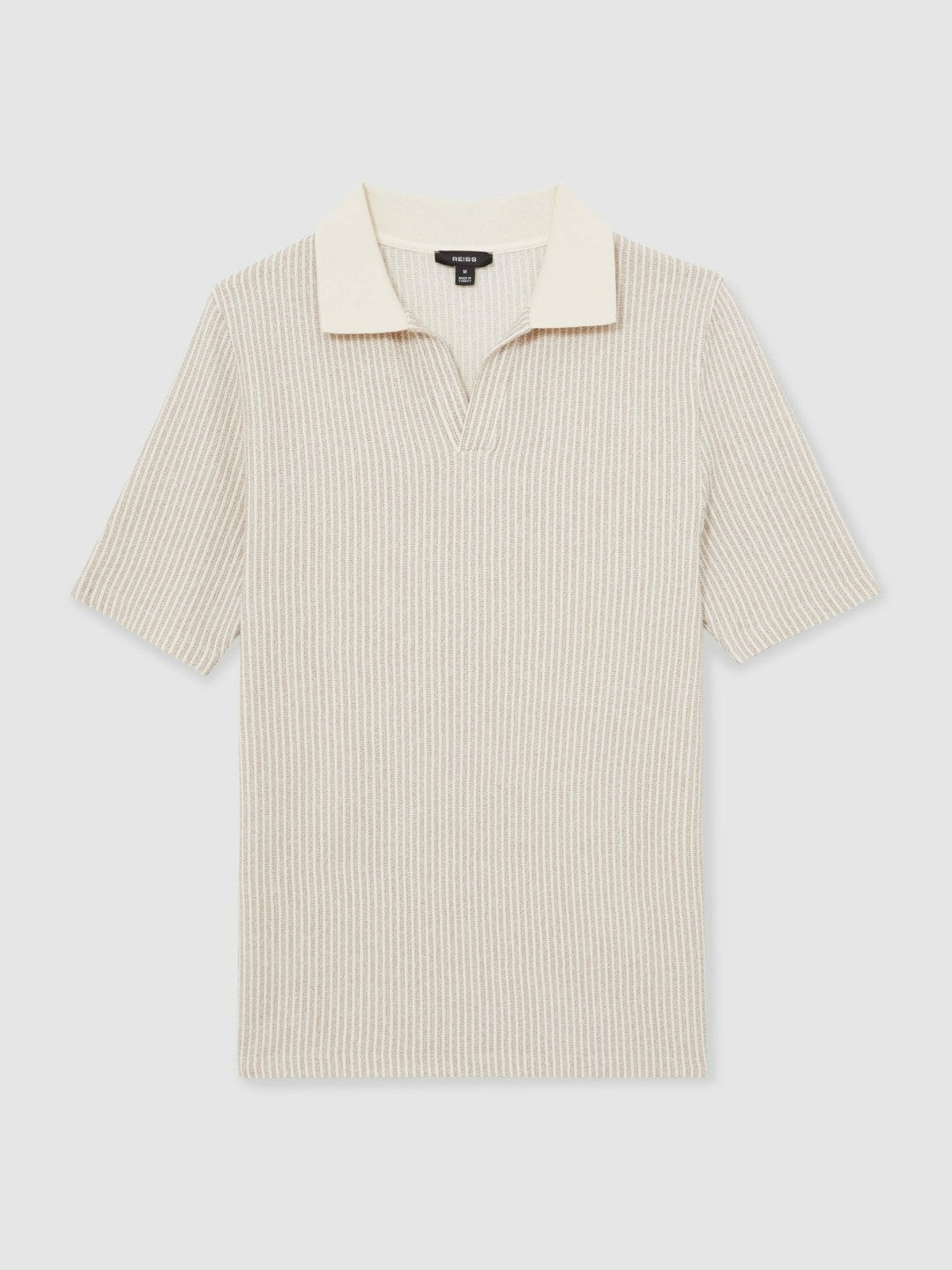Cotton-Blend Stripe Polo Shirt in Ecru/Taupe Brown Men | Reiss