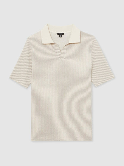 Cotton-Blend Stripe Polo Shirt in Ecru/Taupe Brown Men | Reiss