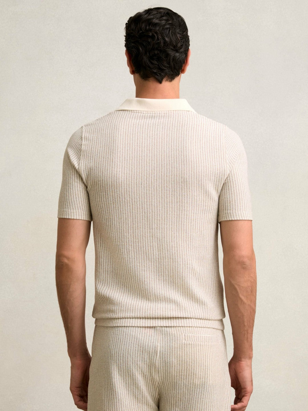 Cotton-Blend Stripe Polo Shirt in Ecru/Taupe Brown Men | Reiss