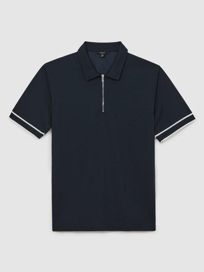 Textured Half-Zip Tipped Polo Shirt in Navy Men | Reiss