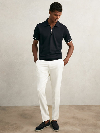 Textured Half-Zip Tipped Polo Shirt in Navy Men | Reiss