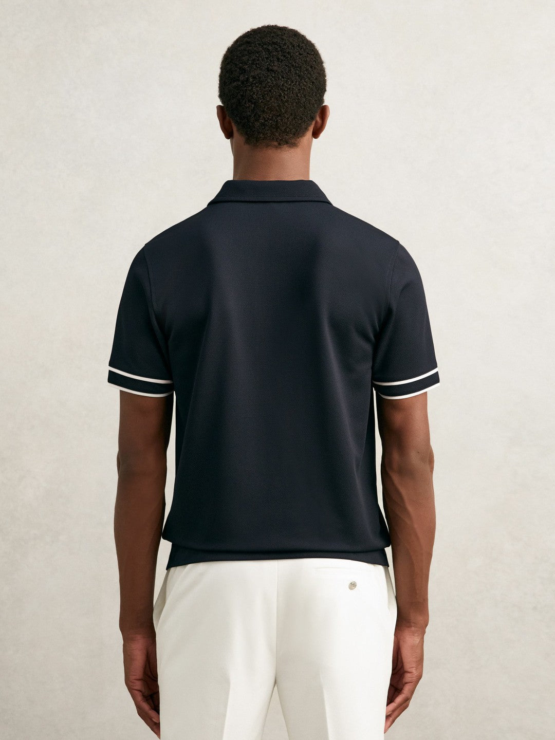 Textured Half-Zip Tipped Polo Shirt in Navy Men | Reiss