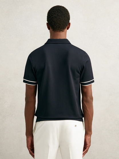 Textured Half-Zip Tipped Polo Shirt in Navy Men | Reiss