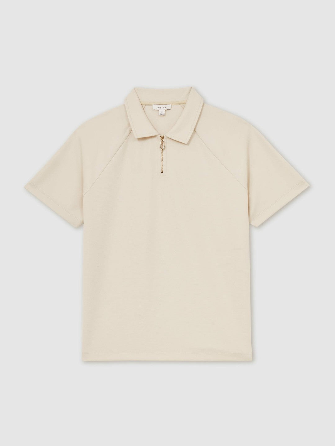 Textured Raglan Half-Zip Polo Shirt in Stone Men | Reiss