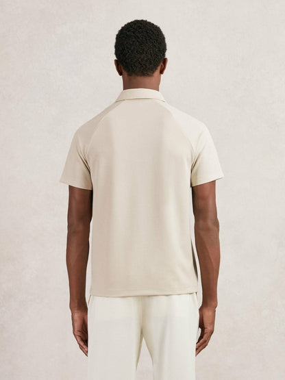 Textured Raglan Half-Zip Polo Shirt in Stone Men | Reiss