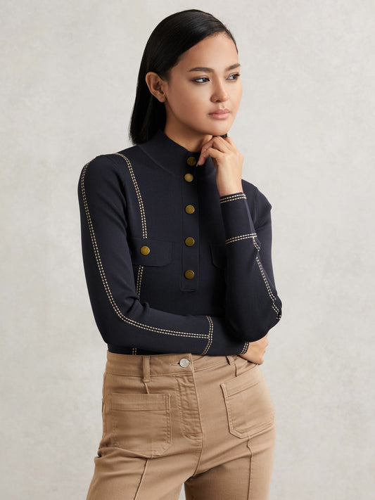 Contrast-Stitch Knit Top in Navy Women | Reiss