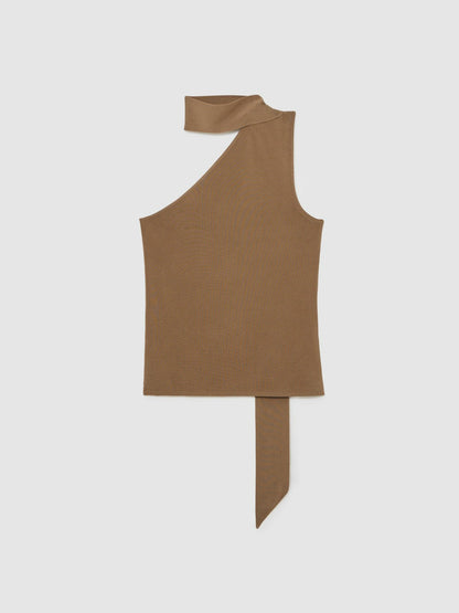 One Shoulder Scarf Top in Taupe Neutral Women | Reiss