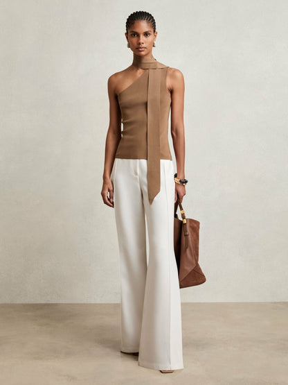 One Shoulder Scarf Top in Taupe Neutral Women | Reiss