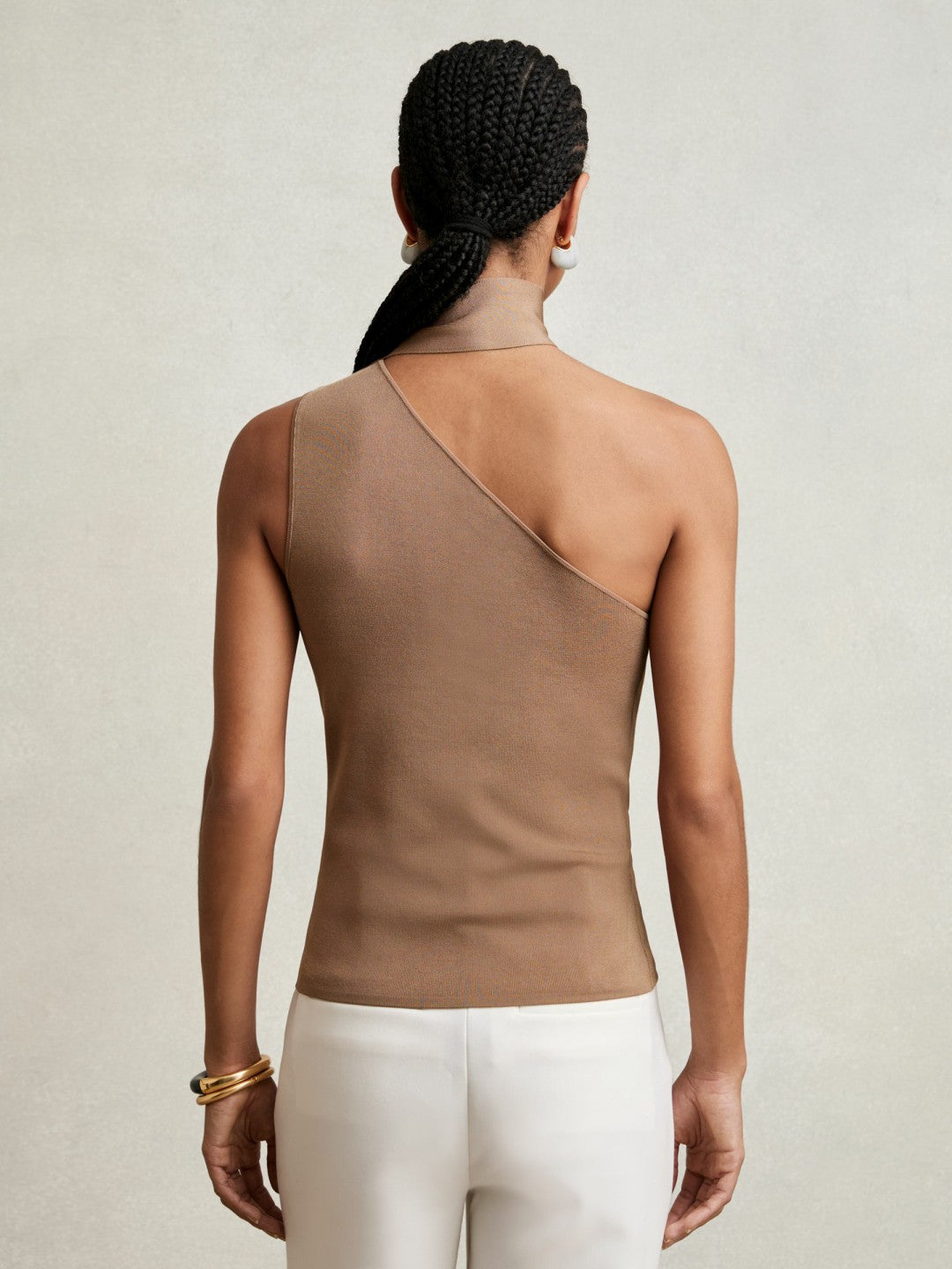 One Shoulder Scarf Top in Taupe Neutral Women | Reiss