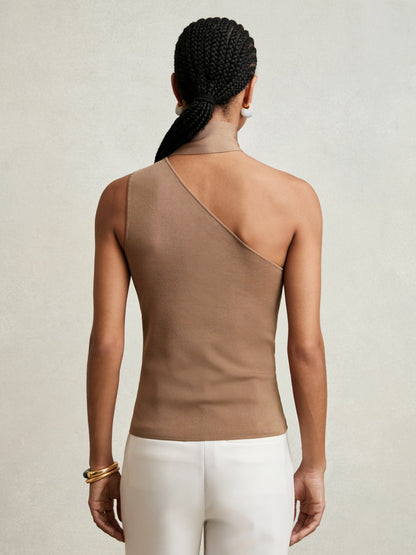 One Shoulder Scarf Top in Taupe Neutral Women | Reiss