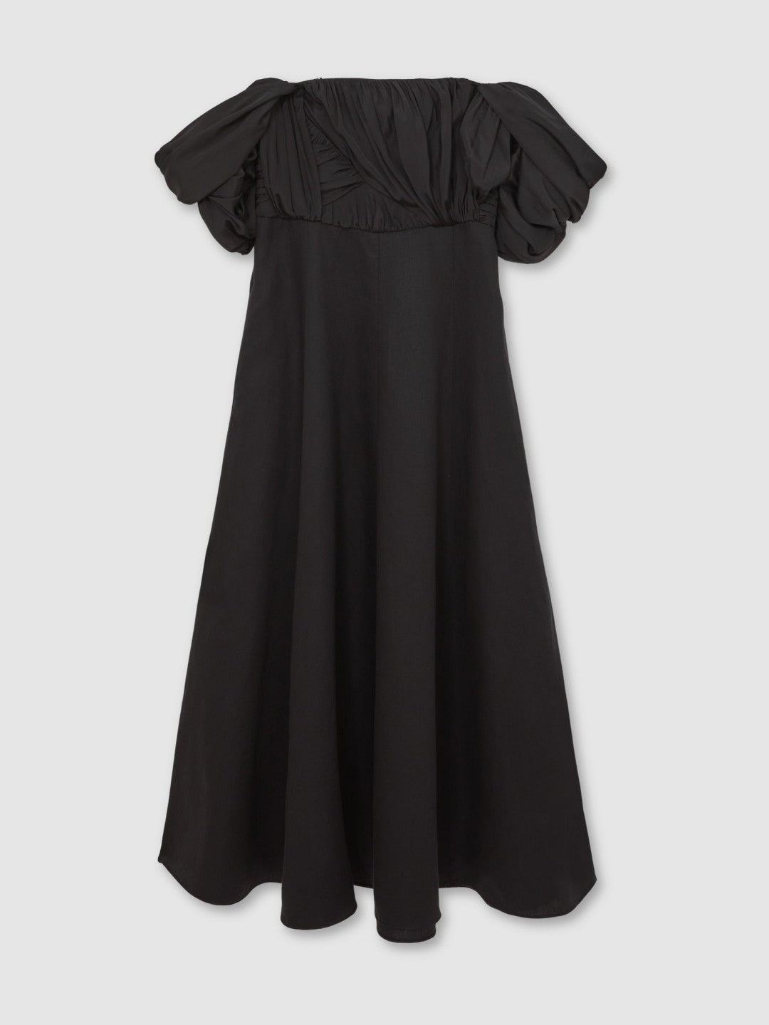 Bardot Sculpted Bodice Midi Dress With Linen in Black Women | Reiss