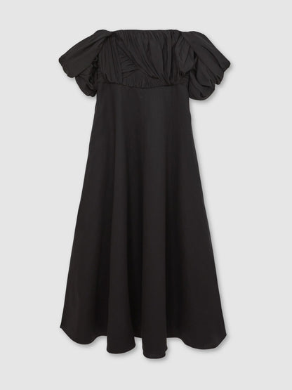 Bardot Sculpted Bodice Midi Dress With Linen in Black Women | Reiss
