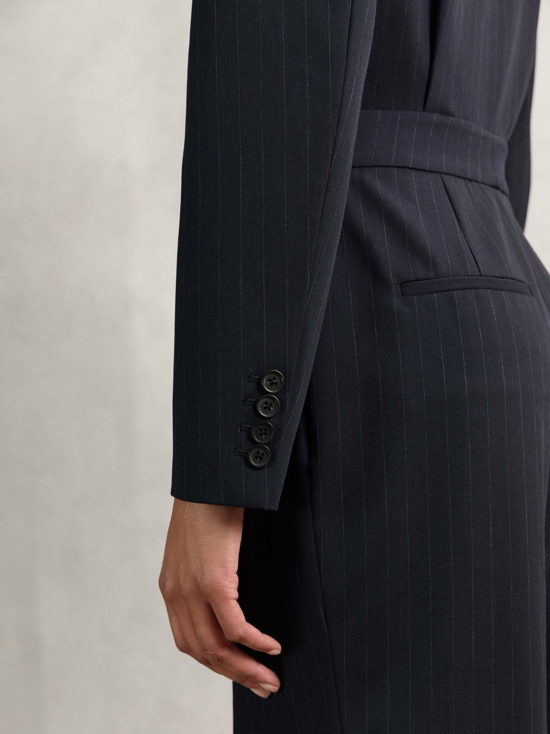 Pinstripe Tailored Wide-Leg Jumpsuit with Wool in Navy Women | Reiss