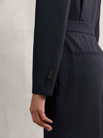 Pinstripe Tailored Wide-Leg Jumpsuit with Wool in Navy Women | Reiss