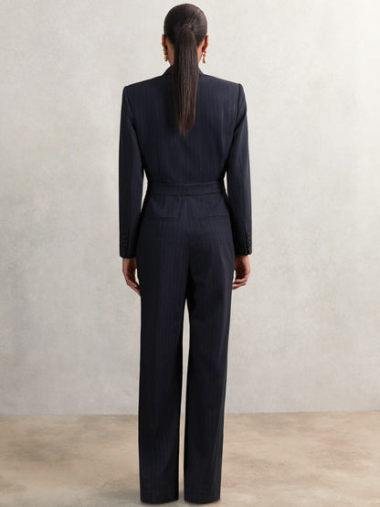 Pinstripe Tailored Wide-Leg Jumpsuit with Wool in Navy Women | Reiss