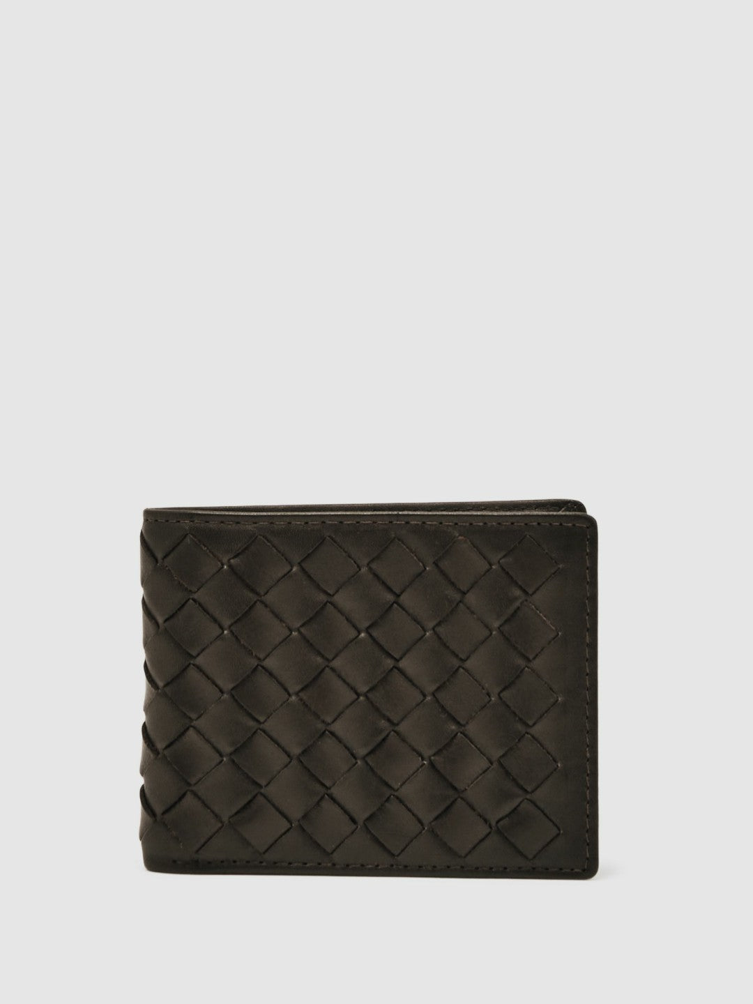 Leather Large Lattice-Effect Wallet in Dark Brown Men | Reiss