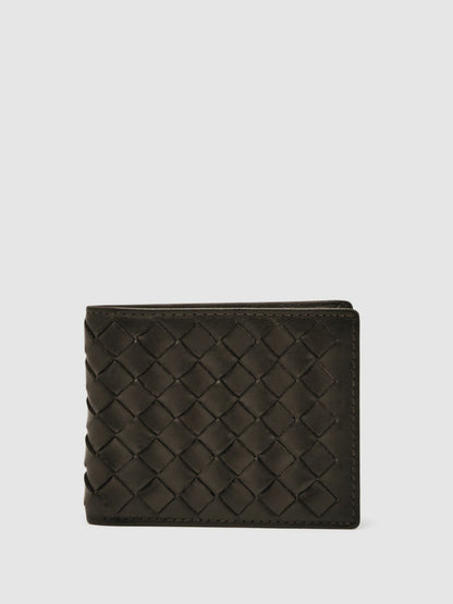 Leather Large Lattice-Effect Wallet in Dark Brown Men | Reiss