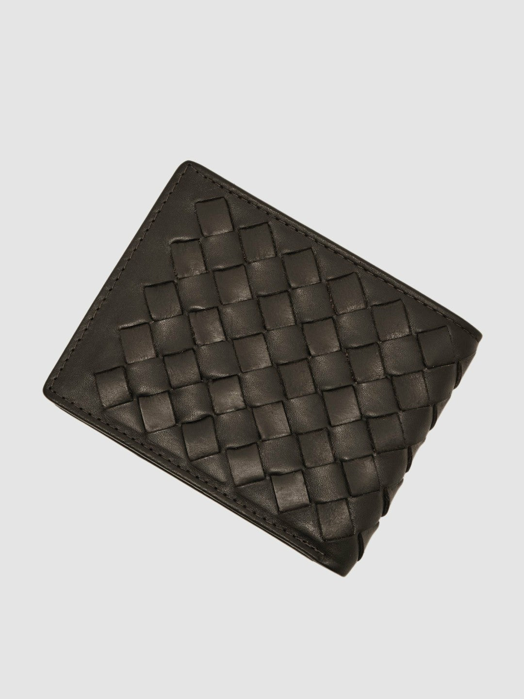 Leather Large Lattice-Effect Wallet in Dark Brown Men | Reiss