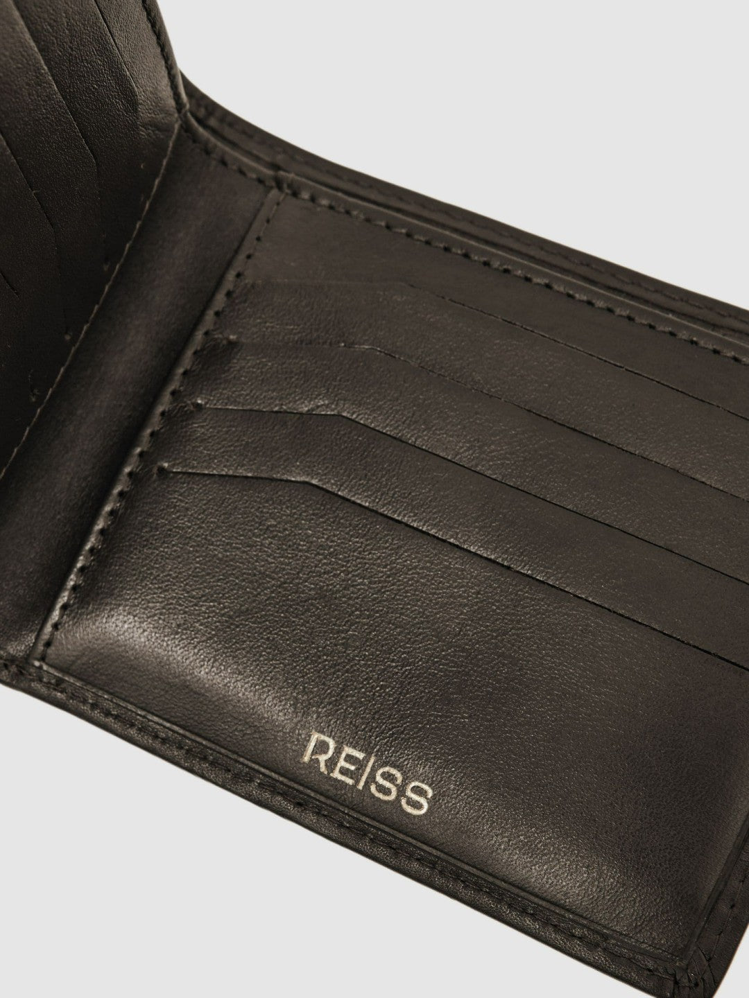 Leather Large Lattice-Effect Wallet in Dark Brown Men | Reiss