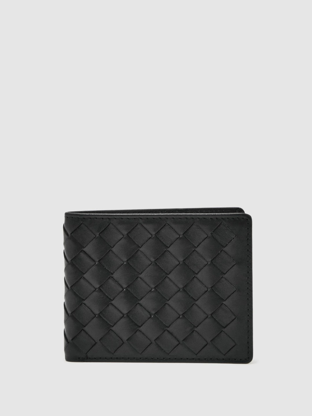 Leather Large Lattice-Effect Wallet in Black Men | Reiss