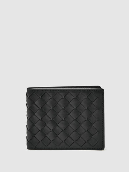 Leather Large Lattice-Effect Wallet in Black Men | Reiss