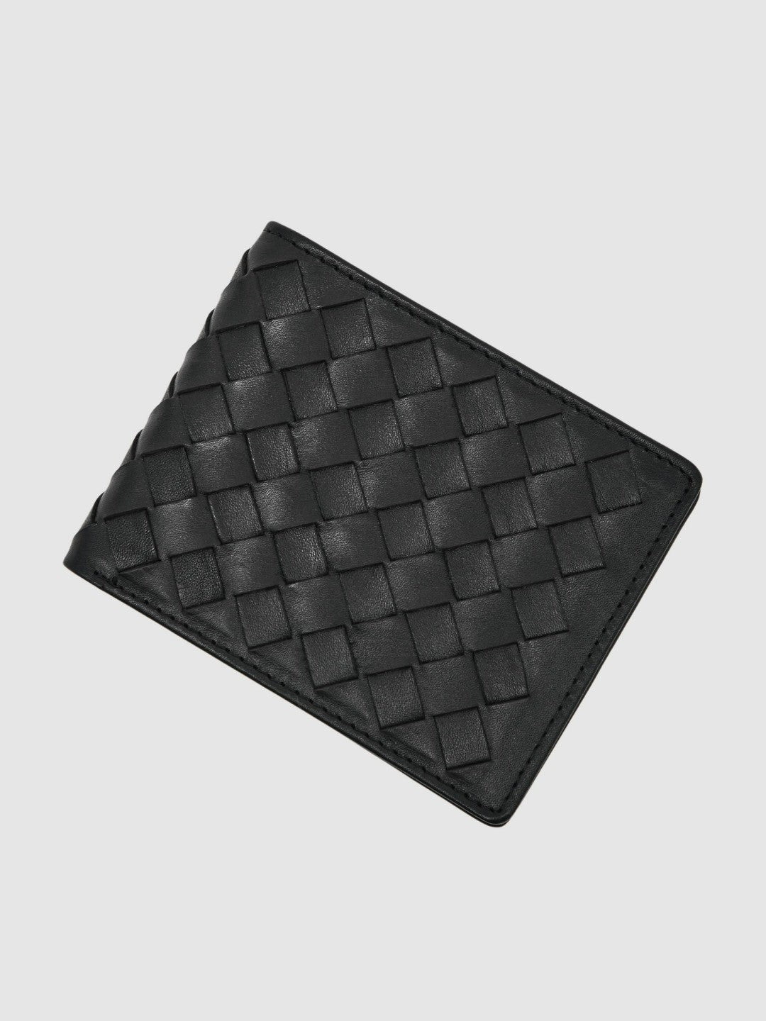 Leather Large Lattice-Effect Wallet in Black Men | Reiss