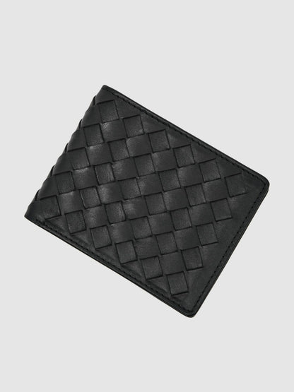 Leather Large Lattice-Effect Wallet in Black Men | Reiss