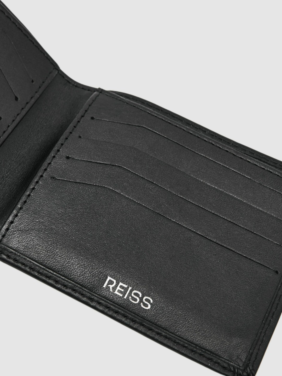 Leather Large Lattice-Effect Wallet in Black Men | Reiss