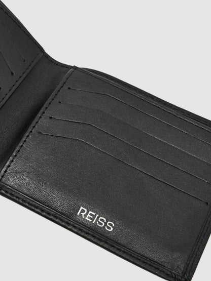 Leather Large Lattice-Effect Wallet in Black Men | Reiss