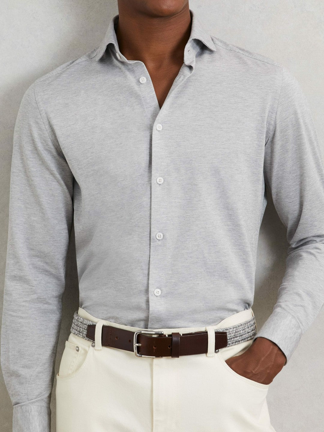 Webbing Belt With Leather Trim in Soft Grey Men | Reiss
