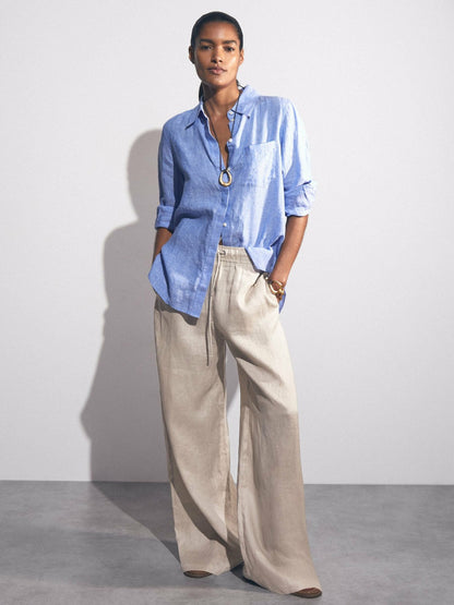 Petite Linen-Blend Wide-Leg Trousers in Neutral Women | Reiss