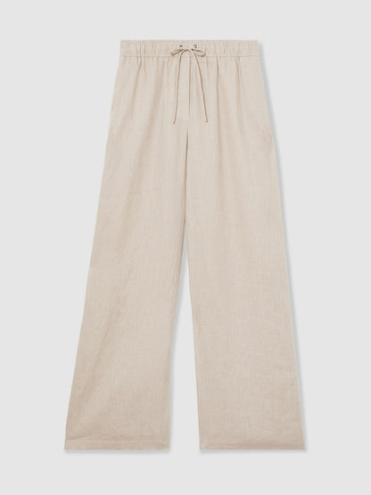 Petite Linen-Blend Wide-Leg Trousers in Neutral Women | Reiss