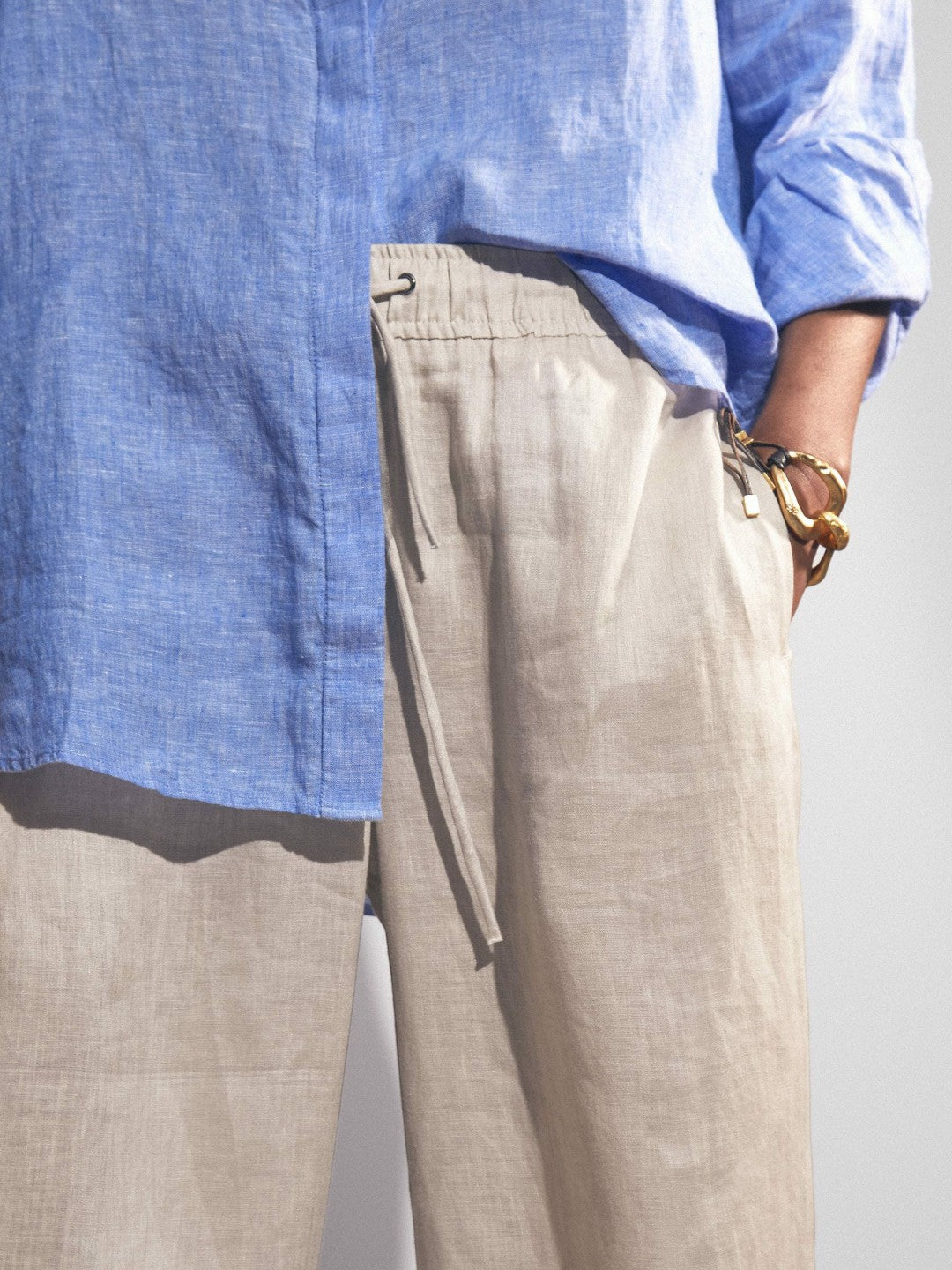 Petite Linen-Blend Wide-Leg Trousers in Neutral Women | Reiss