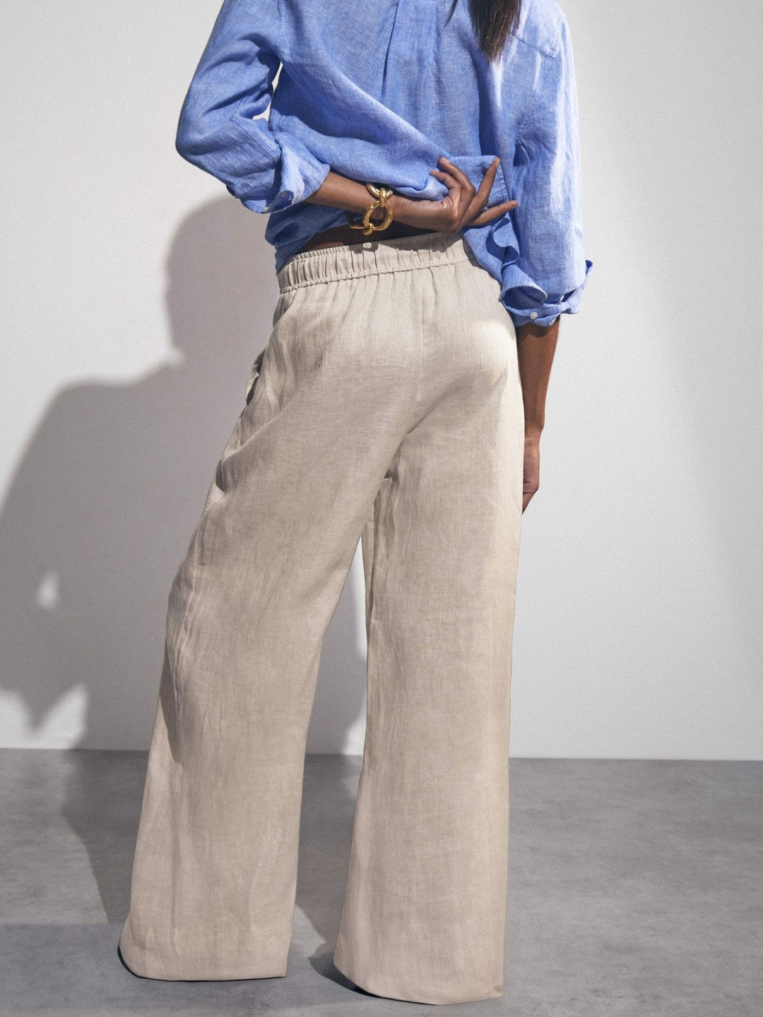 Petite Linen-Blend Wide-Leg Trousers in Neutral Women | Reiss