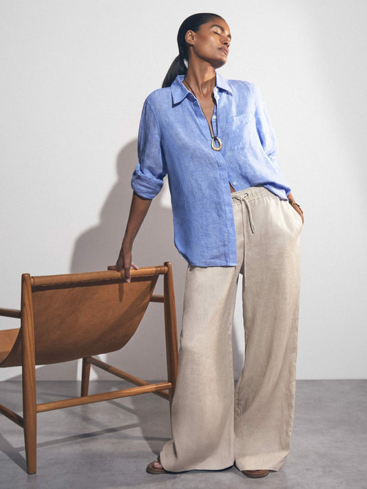 Linen-Blend Wide-Leg Trousers in Neutral Women | Reiss