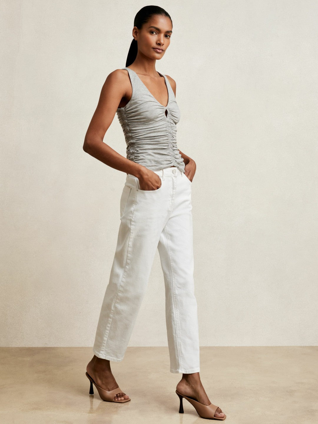 Stretch Lyocell Jersey Ruched Vest in Silver Grey Women | Reiss