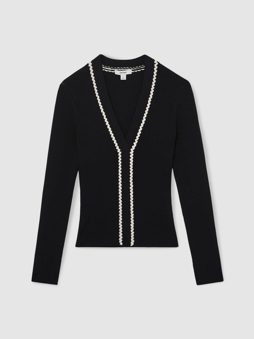 Craft-Stitch Rib-Knit Top in Navy/White Women | Reiss
