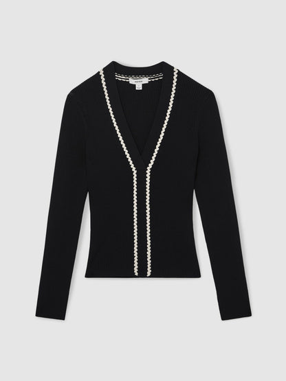 Craft-Stitch Rib-Knit Top in Navy/White Women | Reiss