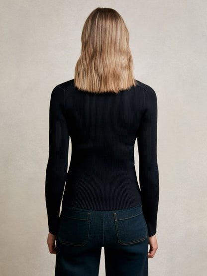 Craft-Stitch Rib-Knit Top in Navy/White Women | Reiss
