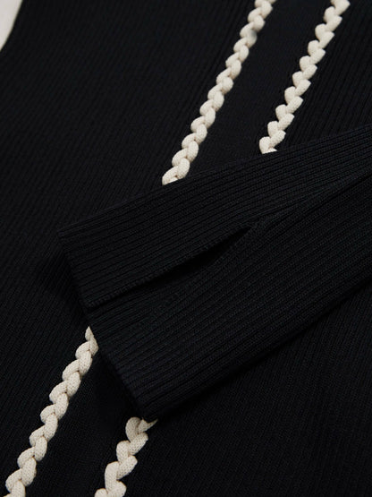 Craft-Stitch Rib-Knit Top in Navy/White Women | Reiss