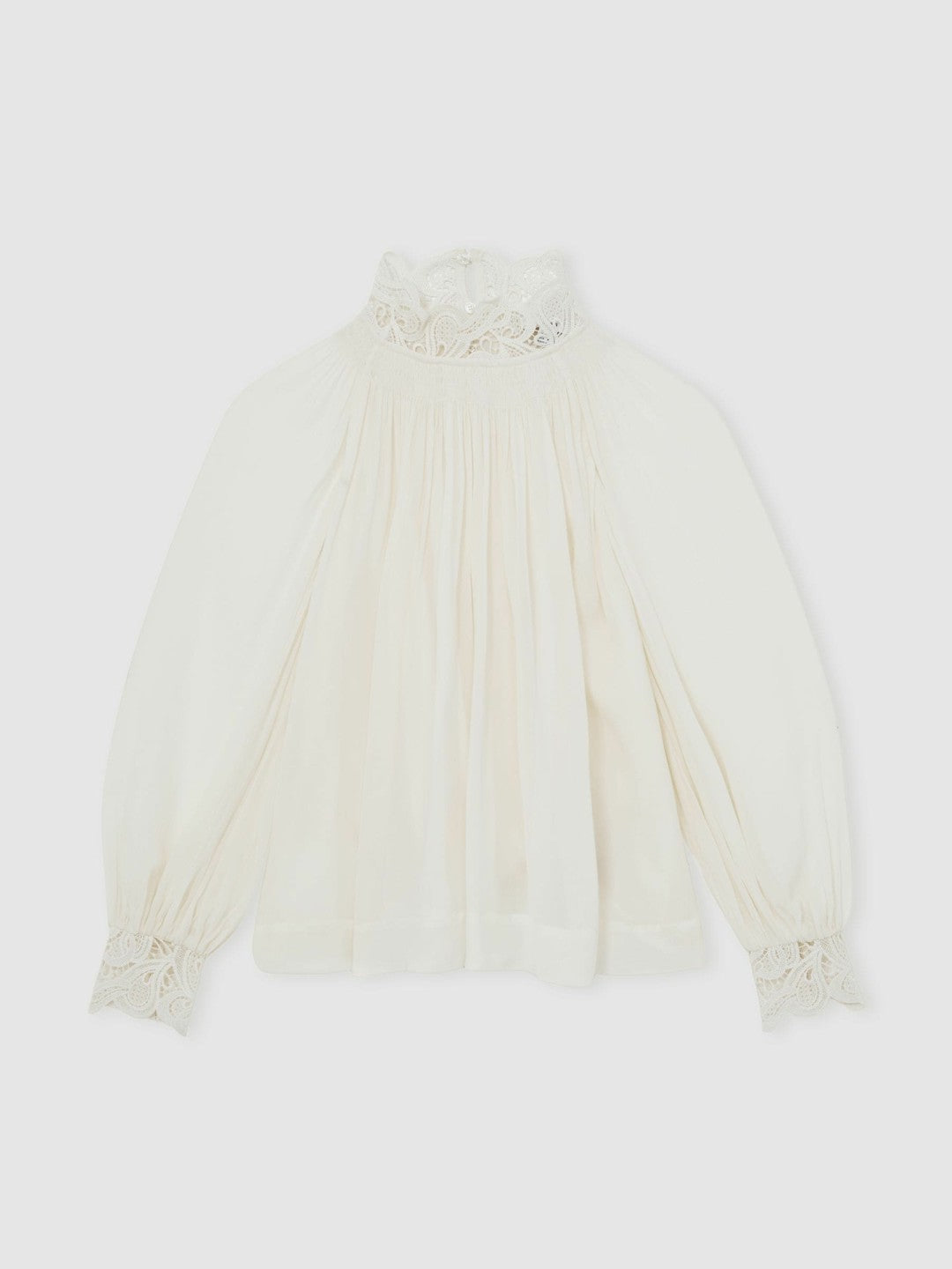 Lace-Trim Draped Chiffon Top in Cream Women | Reiss