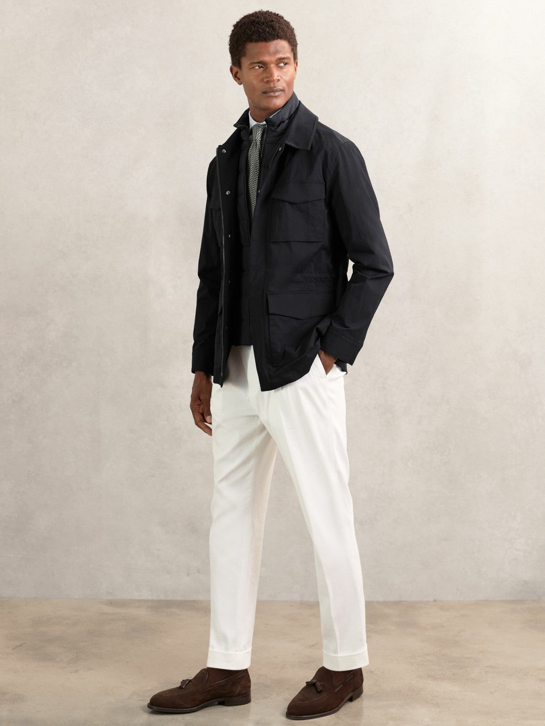 Removable-Gilet Safari Jacket in Navy Men | Reiss