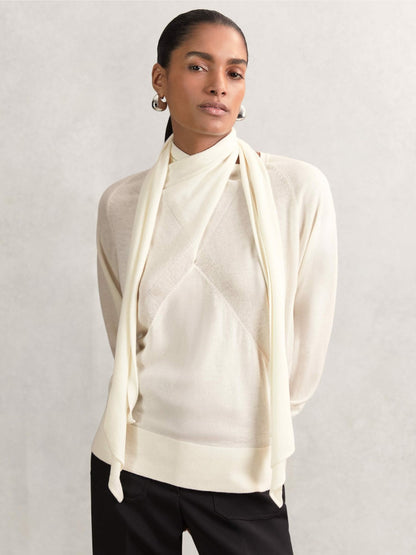Wool Scarf-Tie Draped Jumper in Cream Women | Reiss
