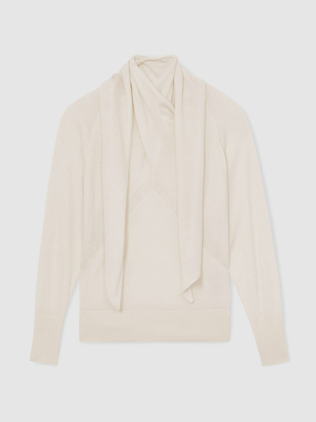 Wool Scarf-Tie Draped Jumper in Cream Women | Reiss