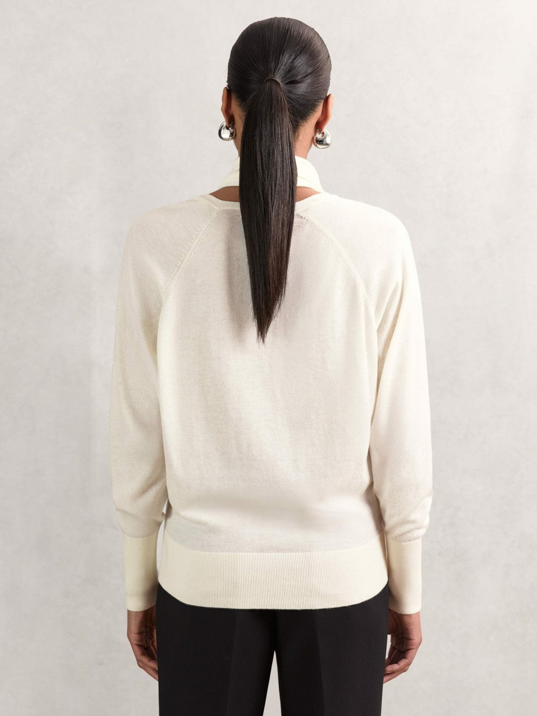 Wool Scarf-Tie Draped Jumper in Cream Women | Reiss