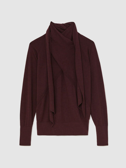 Wool Scarf-Tie Draped Jumper in Burgundy Women | Reiss