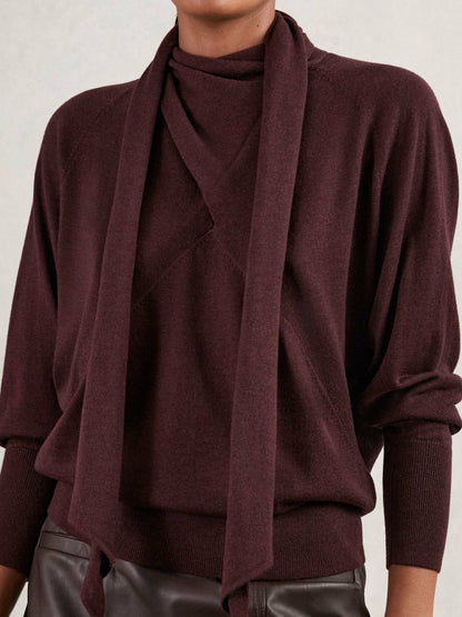 Wool Scarf-Tie Draped Jumper in Burgundy Women | Reiss
