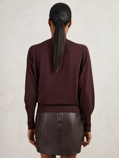 Wool Scarf-Tie Draped Jumper in Burgundy Women | Reiss