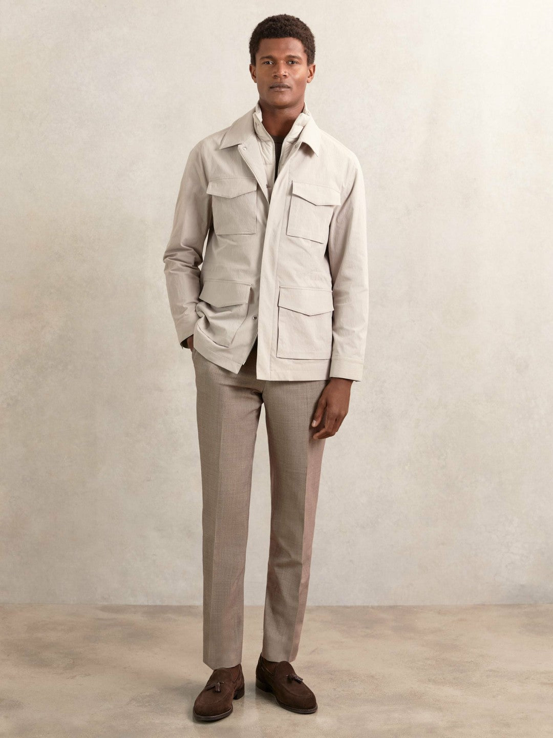 Removable-Gilet Safari Jacket in Stone Men | Reiss