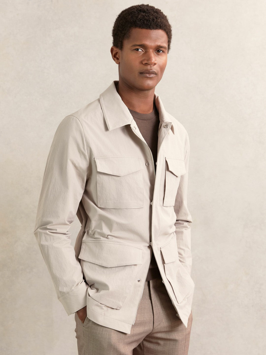 Removable-Gilet Safari Jacket in Stone Men | Reiss